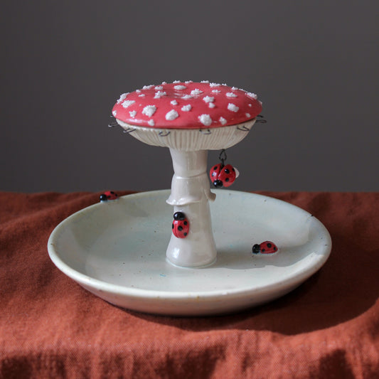 Mushroom & Ladybug Earring Holder